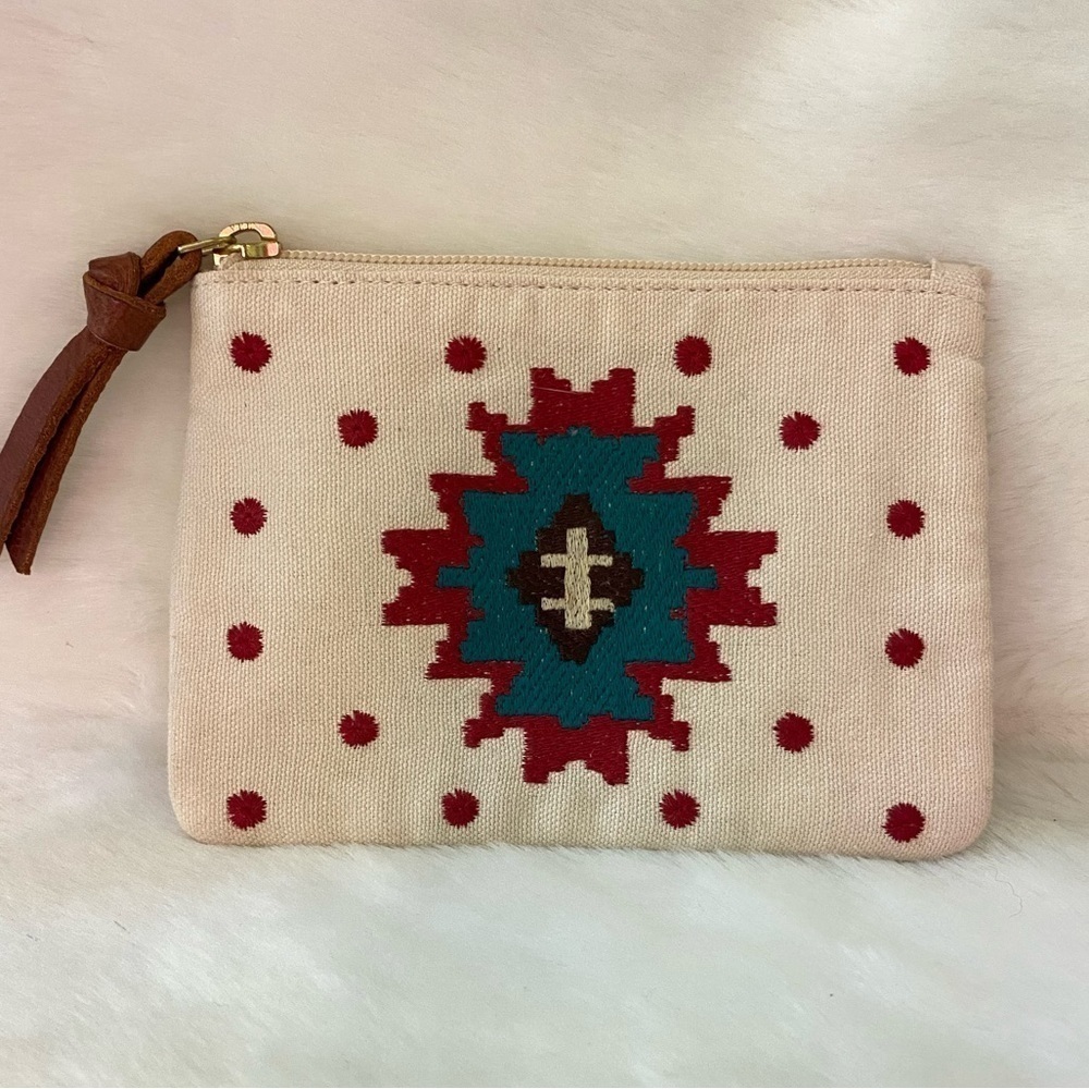 Anabaglish Sundance Southwestern Embroidered Mini Coin Top Zip Bag 100% Cotton